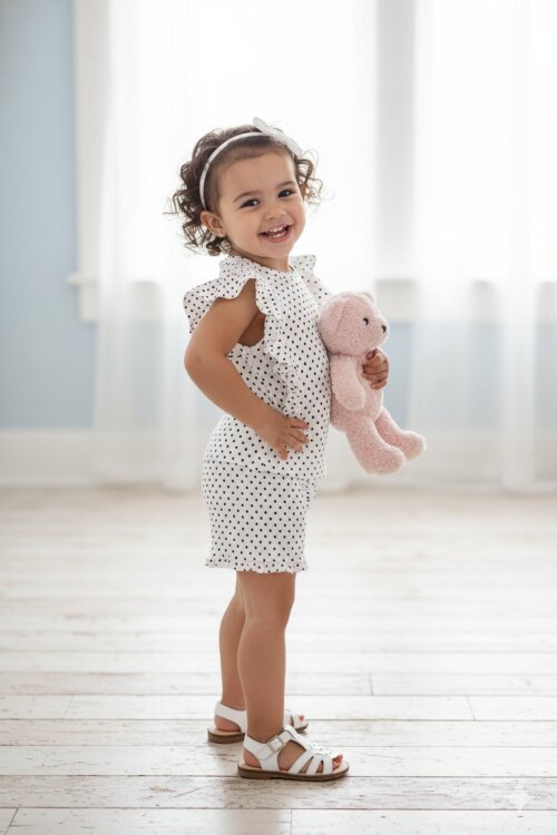 Beyaz Puantiyeli Kız Bebek Şortlu Bluzlu Takım 18556