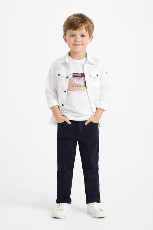 Ekru Uzun Kol Gömlekli Erkek Çocuk Pantolonlu 3lü Takım 23768