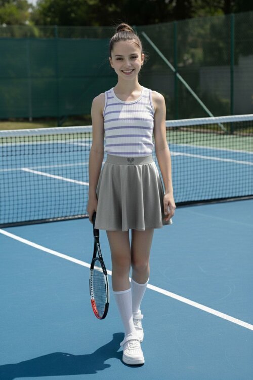 Gri Beli Lastikli Fitilli Kız Çocuk Tenis Eteği 21043