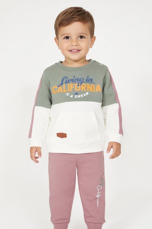 Haki California Baskılı Şardonlu Erkek Bebek Eşofman Takımı 16830