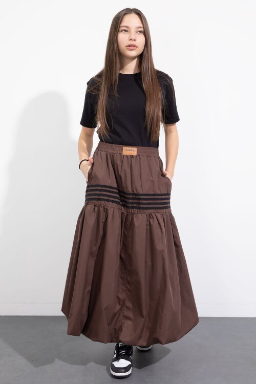 Kahverengi Şerit Desenli Kız Çocuk Balon Etek  23558