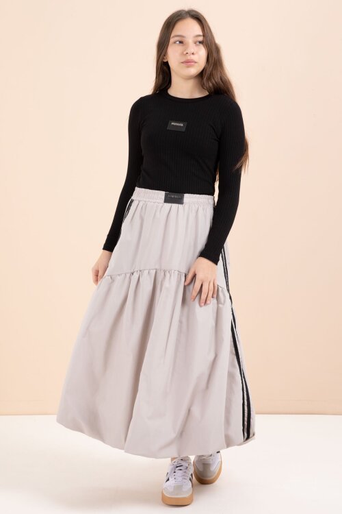 Kahverengi Şeritli Balon Etekli Uzun Kol Badili 2li Kız Çocuk Takım 23466