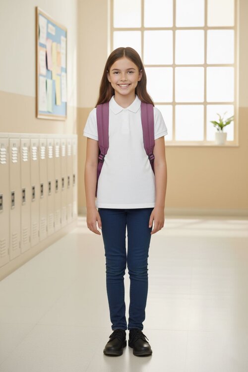 Kız Çocuk Polo Yaka Kısa Kollu Okul Tişörtü 21411