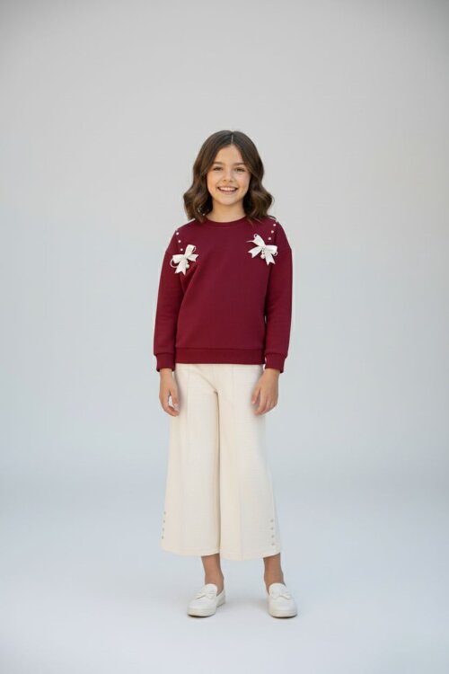 Krem Taş Detaylı Jean Pantolonlu Badili 2li Kız Çocuk Takım  23513