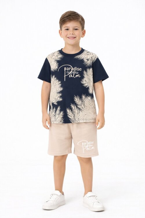 Lacivert Paradise Yazılı Erkek Çocuk Şortlu 2li Takım 20640