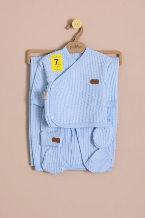 Mavi Erkek Bebek Petekli 7li Hastane Çıkışı Seti  23332