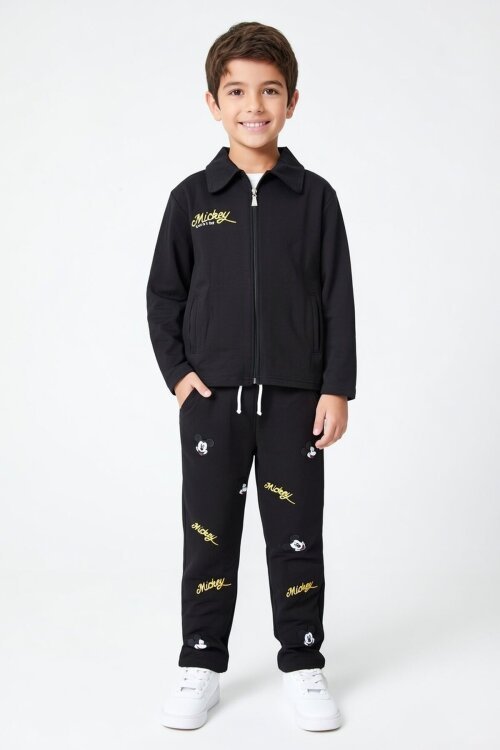 Siyah Karakter Baskılı Jean Ceketli Pantolonlu Erkek Çocuk 3lü Takım 23516