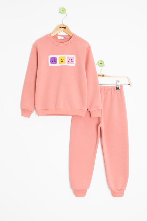 Somon Gülenyüz Nakışlı Şardonlu Kız Çocuk Eşofman Takımı 23360