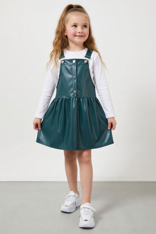Yeşil Askılı Kız Çocuk Suni Deri Salopet 17641