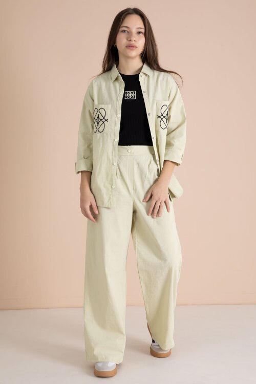 Yeşil Nakışlı Gömlekli Badili Kız Çocuk 3lü Pantolonlu Takım 23560