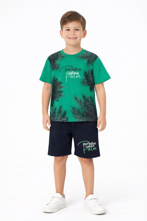 Yeşil Paradise Yazılı Erkek Çocuk Şortlu 2li Takım 20642
