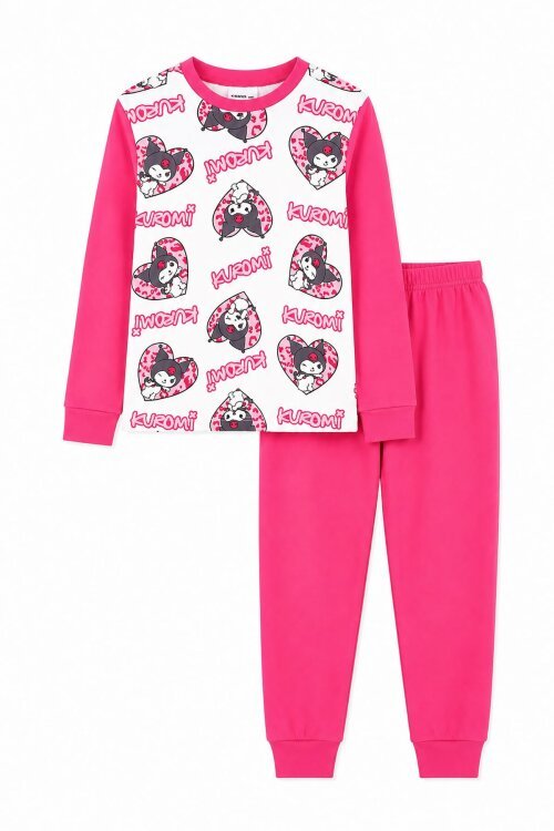 Fuşya Kalpli Yazı Desenli Kız Çocuk Pijama Takımı 23260