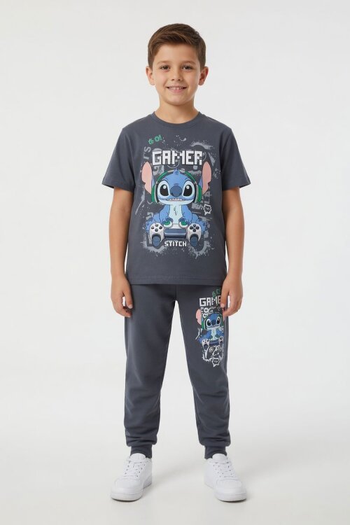 Gri Gamer Karakter Baskılı Tişörtlü Erkek Çocuk Eşofman Takımı  23876