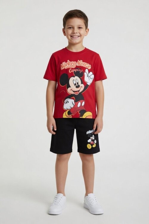 Kırmızı Erkek Çocuk Mickey Fare Baskılı Şortlu 2li Takım 23968