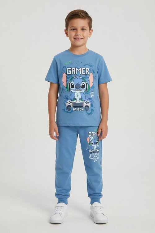 Mavi Gamer Karakter Baskılı Tişörtlü Erkek Çocuk Eşofman Takımı  23875