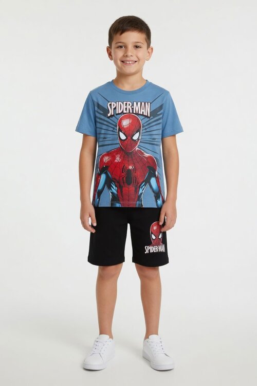 Mavi Örümcek Adam Temalı Tişörtlü Şortlu Erkek Çocuk 2li Takım  23959