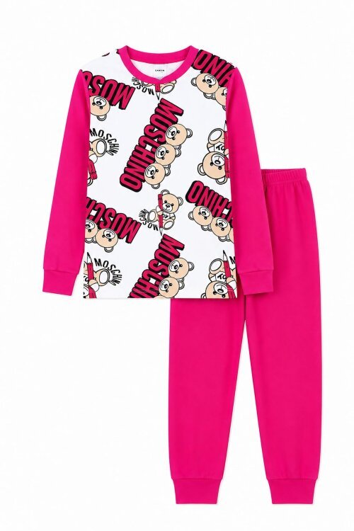 Pembe Ayıcık Baskılı Kız Çocuk Pijama Takımı 22769