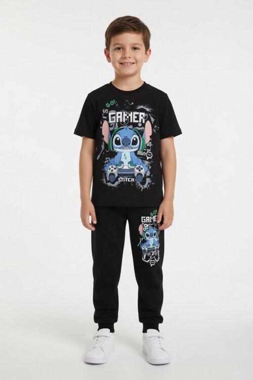 Siyah Gamer Karakter Baskılı Tişörtlü Erkek Çocuk Eşofman Takımı  23874