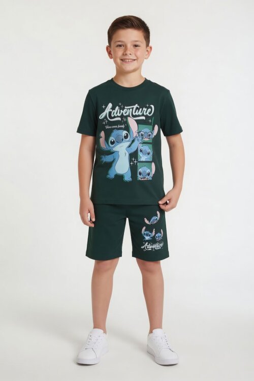 Yeşil Adventure Yazılı Baskılı Erkek Çocuk Tişörtlü Şortlu Takım 23971