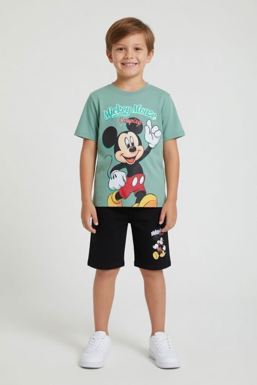 Yeşil Erkek Çocuk Mickey Fare Baskılı Şortlu 2li Takım 23966