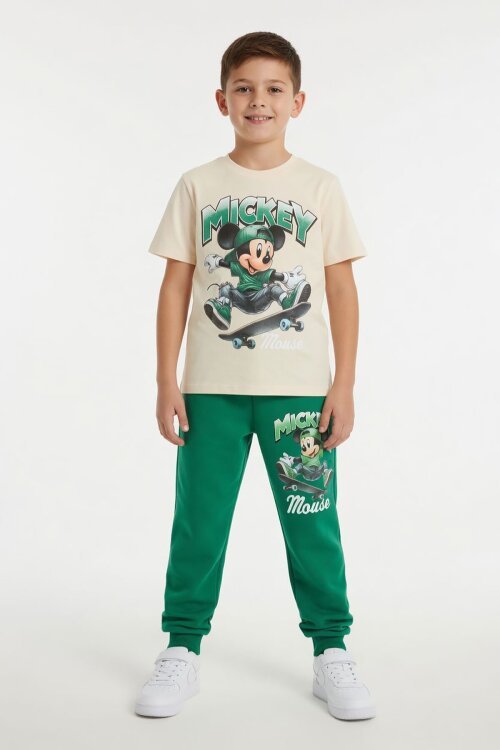 Yeşil Kaykaycı Karakter Baskılı Tişörtlü Erkek Çocuk Eşofman Takım  23909