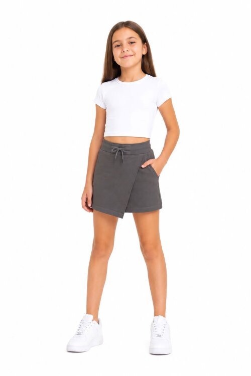 Füme Kız Çocuk Beli Lastikli Basic Şort Etek  24742