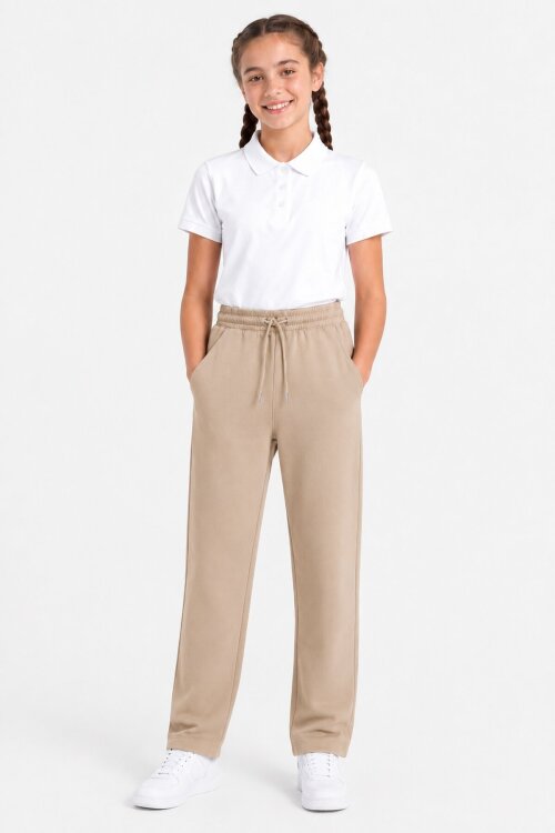 Krem Beli Lastikli Basic Kız Çocuk Okul Pantolon 19200