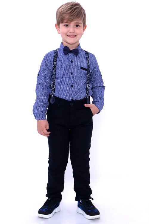 Erkek Çocuk Koyu Mavi Desenli 1-8Yaş Oxford GömlekliTakım 6215-1