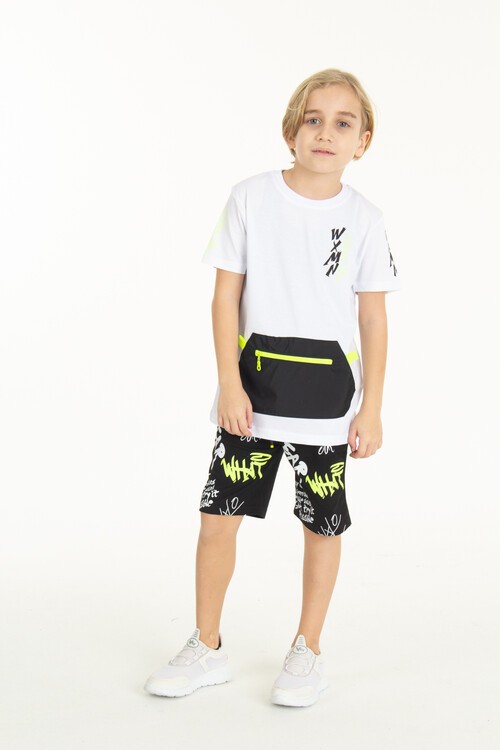 Erkek Çocuk Fermuarlı Kanguru Cepli Şortlu Takım 14097