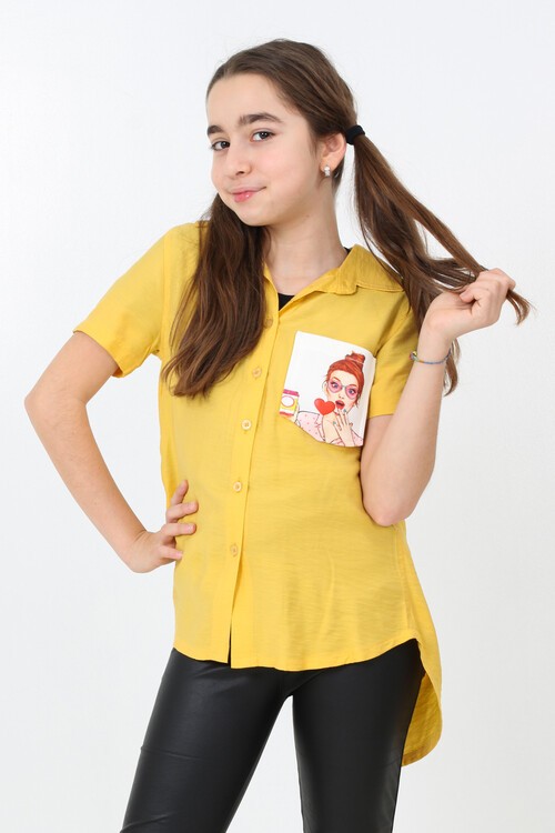 Kız Çocuk Digital Baskılı Gömlek 8-14 Yaş 13930