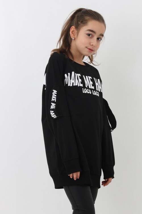 Kız Çocuk Happy Yazı Baskılı Sweatshirt 9-14 Yaş 14119