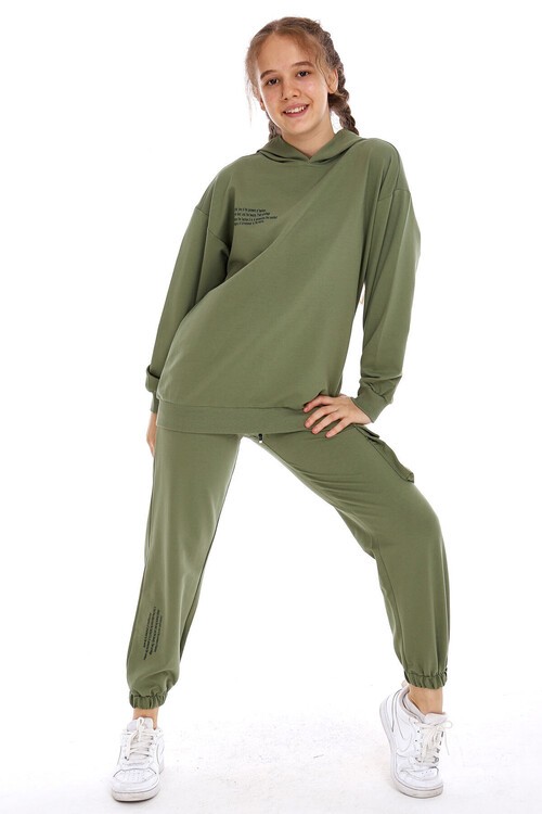 Kız Çocuk Kapşonlu Kargo Cepli Takım 10-5 Yaş 14169