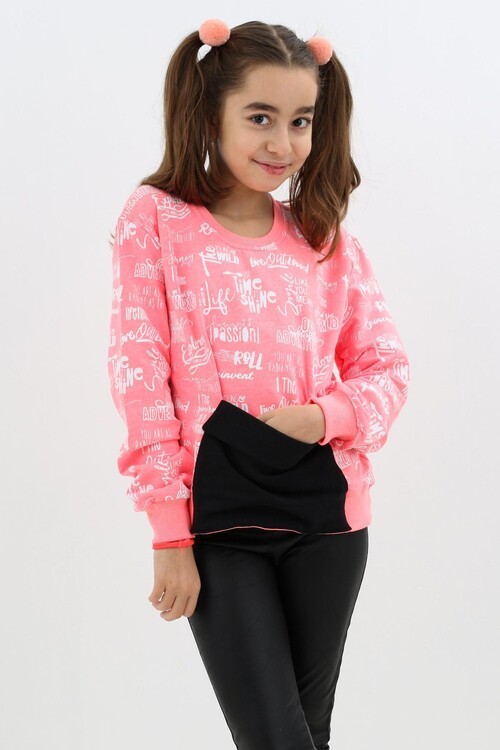 Kız Çocuk Yazı Baskılı Cepli Sweatshirt 9-14 Yaş 14122