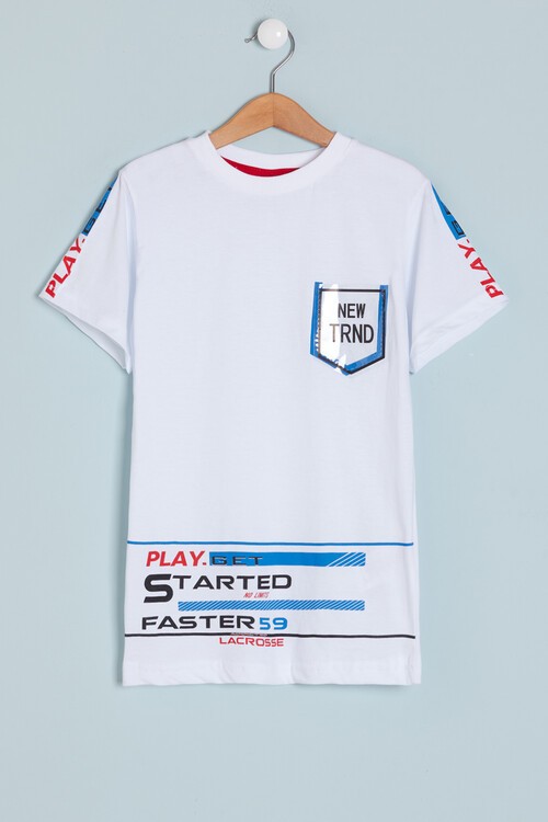 Erkek Çocuk Beyaz Cep Detaylı 3-9 Yaş T-Shirt 6210-1
