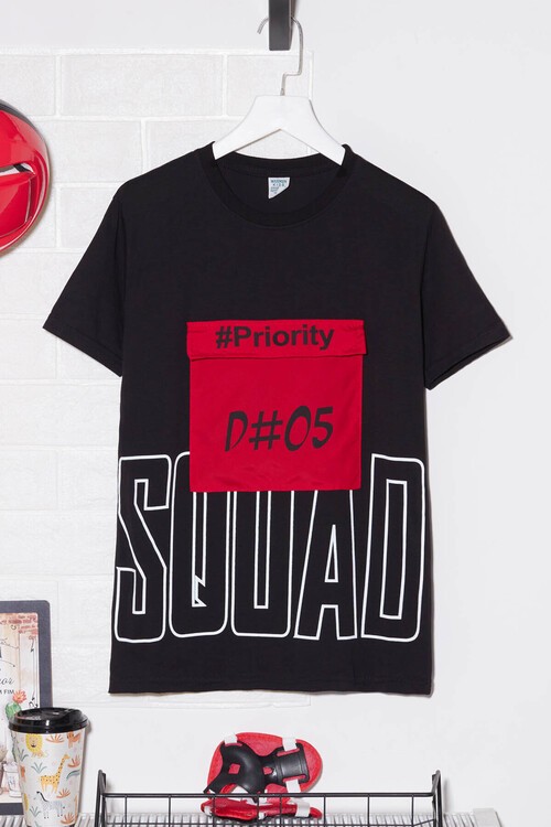 Erkek Çocuk Cepli Priority Baskılı Tshirt 8-13 Yaş 14016