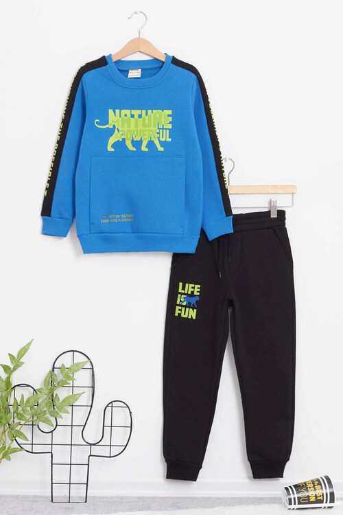 Erkek Çocuk Kaplan Baskılı Polarlı Eşofman Takım 14621