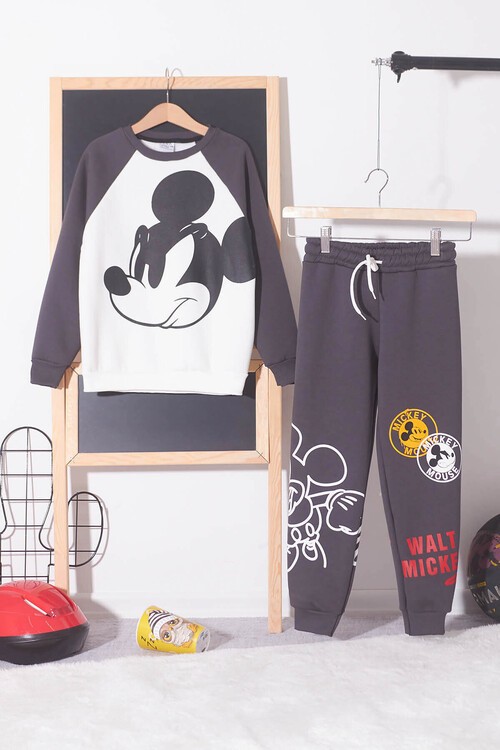 Erkek Çocuk Mickey Baskı Polarlı Kalın Eşofman Takım 14618