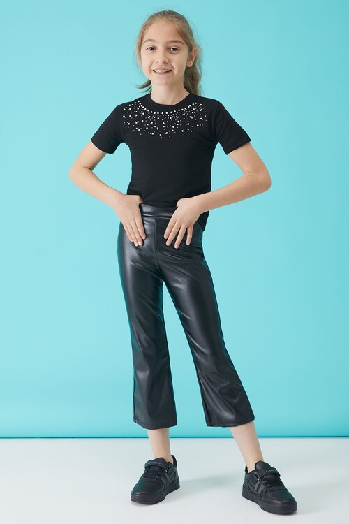 Kız Çocuk İncili T-shirt ve Taytlı Takım 15103