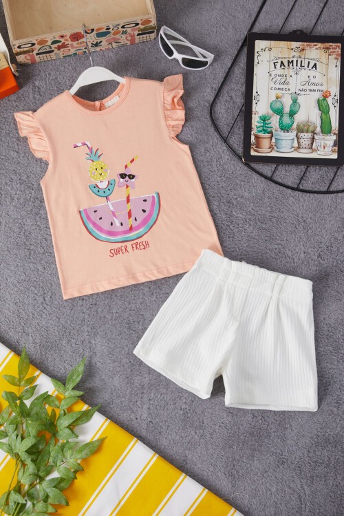 Meyve Baskılı Bluzlu Kız Bebek Şortlu Takım 15374