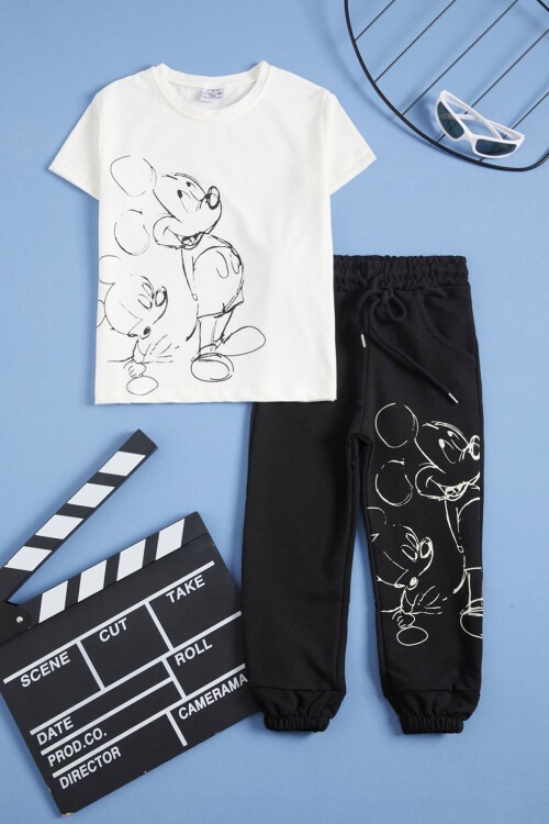 Beyaz Karakter Baskı Erkek Çocuk Alt Üst Takım 16039