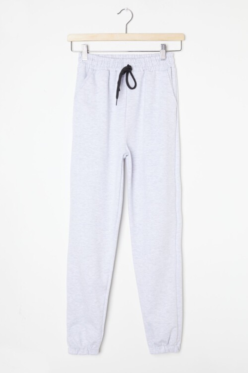 Gri Bel ve Paça Lastikli Basic Kız Çocuk Okul Eşofman Altı 16246