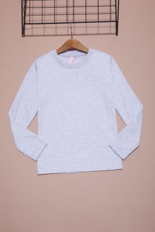 Gri Uzun Kollu Kız Çocuk Düz Sweatshirt 16426