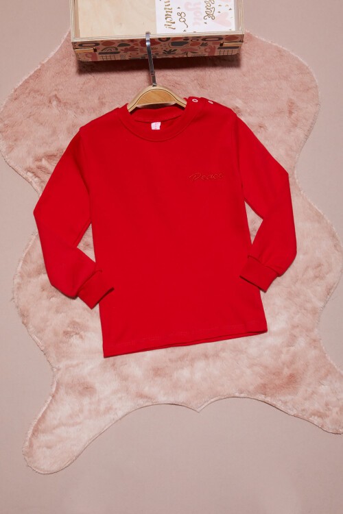 Kırmızı Yazı Nakışlı Kız Çocuk Çıtçıtlı Sweatshirt 16421