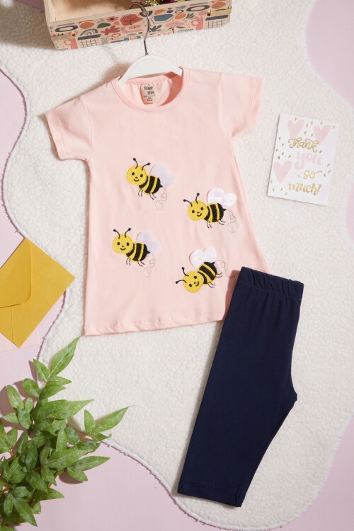 Kız Çocuk Somon Arı Nakışlı 2-5 Yaş Kaprili Takım 403