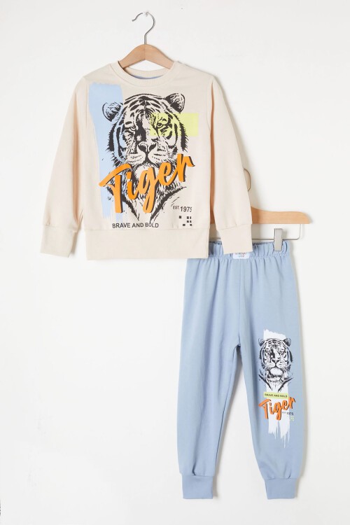 Mavi Kaplan Baskılı Erkek Çocuk Eşofman Takımı 16355