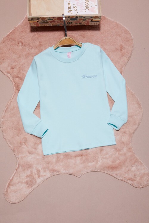 Mint Yazı Nakışlı Kız Çocuk Çıtçıtlı Sweatshirt 16422