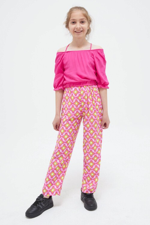 Pembe Askılı Bluzlu Pantolonlu Kız Çocuk Takım 15410