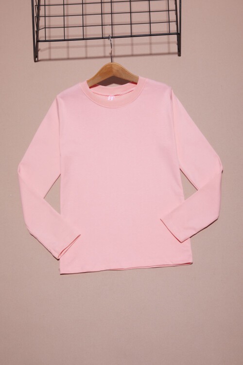 Pembe Uzun Kollu Kız Çocuk Düz Sweatshirt 16427