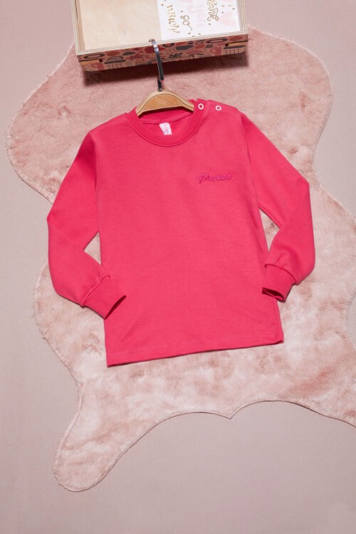 Pembe Yazı Nakışlı Kız Çocuk Çıtçıtlı Sweatshirt 16416