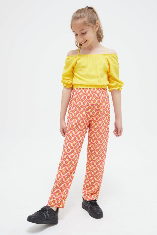 Sarı Askılı Bluzlu Pantolonlu Kız Çocuk Takım 15408